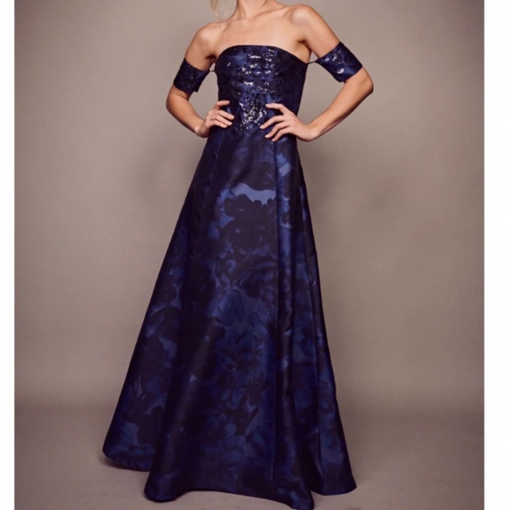 SACHIN & BABI Vivien Gown In Deep Ocean Bouquet Weddng Formal Size 0 NWT